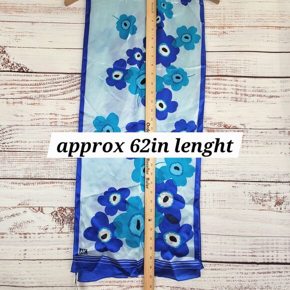 AK Anne Klein Silk SHEER Scarf 62” x 14" Rectangle Floral Pieni Unikko Pattern - Picture 3 of 7
